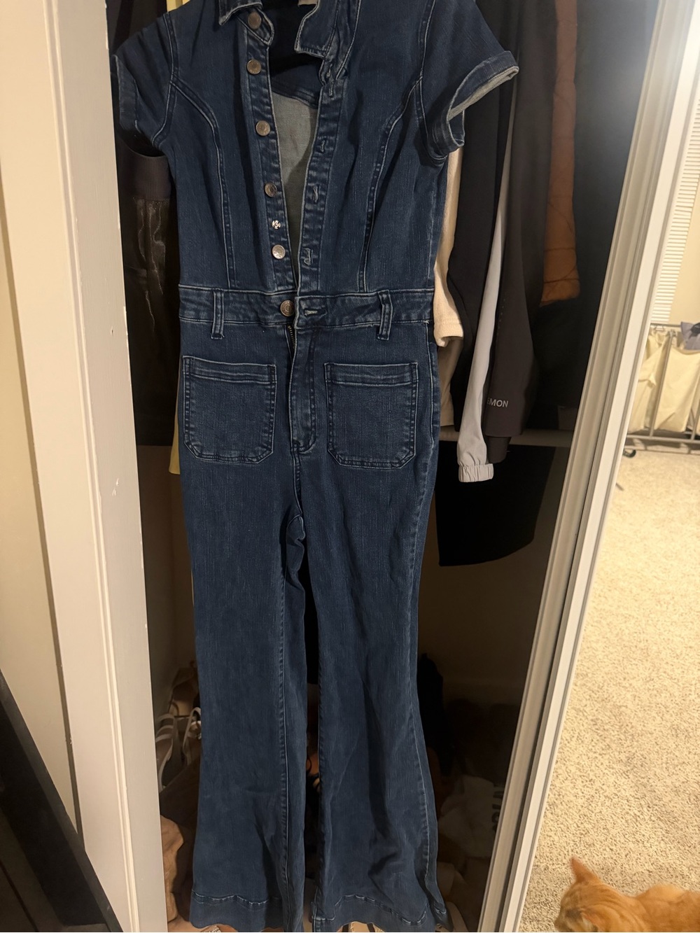 Show Me Your MuMu Dark Blue Denim Button-Front Jumpsuit